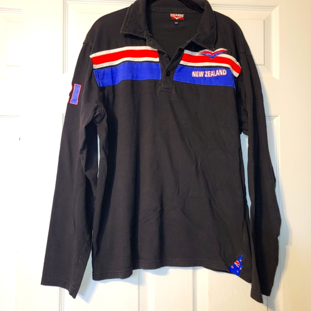 New Zealand Rugby Long Sleeve Shirt Men's‎ Size XL Black Red Blue Flag
